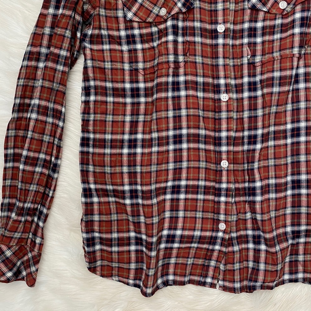 Current Elliott Red Rust Plaid Button Up Shirt Top - image 4